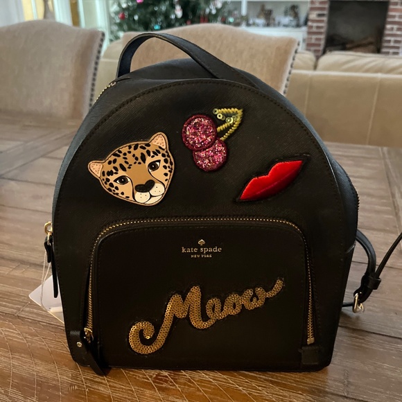 Kate Spade Backpack Bag Run Wild Leopard Cat\'s Meow Kiss Sequin Applique EUC main image 4
